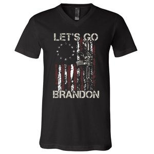 Gun American Flag Patriots Lets Go Brandon V-Neck T-Shirt