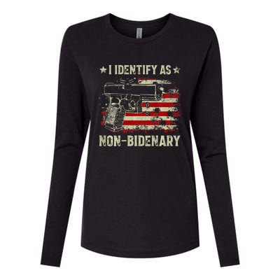 Gun American Flag Funny I Identify As Non Bidenary Womens Cotton Relaxed Long Sleeve T-Shirt