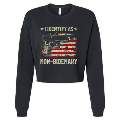 Gun American Flag Funny I Identify As Non Bidenary Cropped Pullover Crew