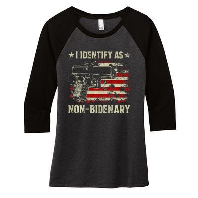 Gun American Flag Funny I Identify As Non Bidenary Women's Tri-Blend 3/4-Sleeve Raglan Shirt