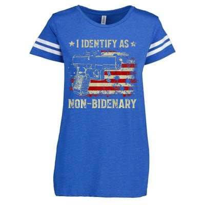 Gun American Flag Funny I Identify As Non Bidenary Enza Ladies Jersey Football T-Shirt