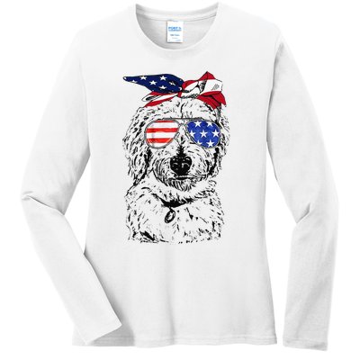 Goldendoodle American Flag Goldendoodle Mom 4th Of July Ladies Long Sleeve Shirt