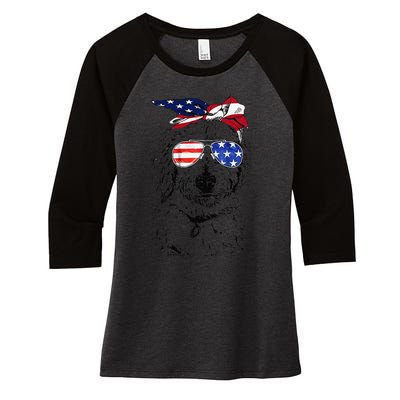 Goldendoodle American Flag Goldendoodle Mom 4th Of July Women's Tri-Blend 3/4-Sleeve Raglan Shirt