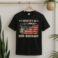 Gun American Flag Funny I Identify As NonBidenary T-Shirt