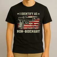 Gun American Flag Funny I Identify As NonBidenary T-Shirt