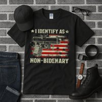 Gun American Flag Funny I Identify As NonBidenary Tall T-Shirt