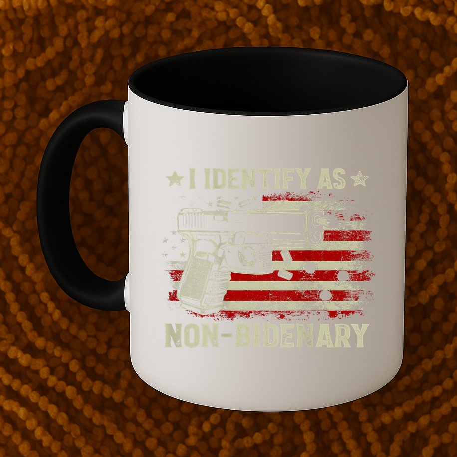 Gun American Flag Funny I Identify As NonBidenary Mug