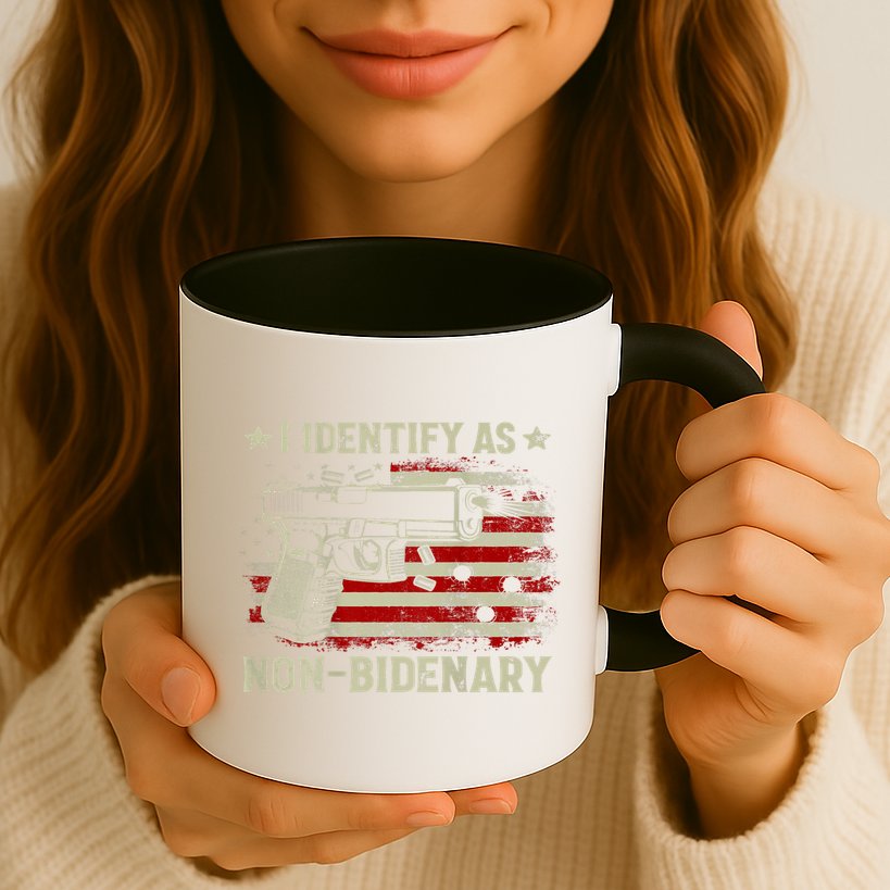 Gun American Flag Funny I Identify As NonBidenary Mug