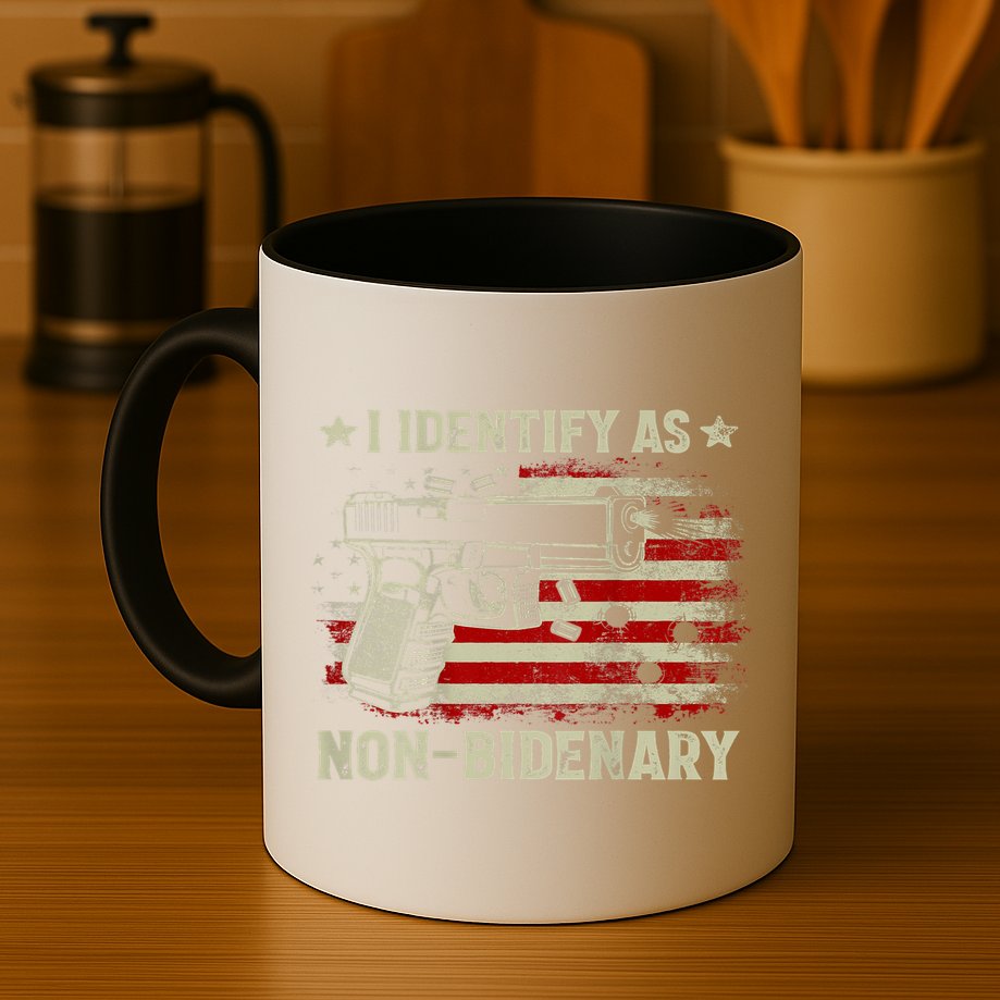 Gun American Flag Funny I Identify As NonBidenary Mug