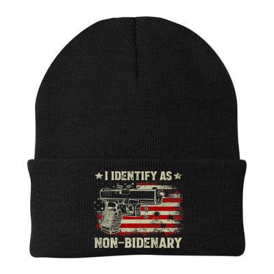 Gun American Flag Funny I Identify As NonBidenary Beanie