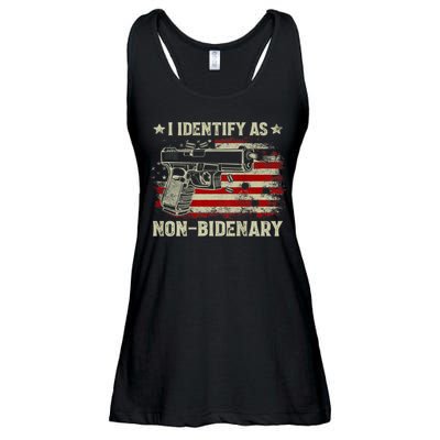 Gun American Flag Funny I Identify As NonBidenary Ladies Essential Flowy Tank