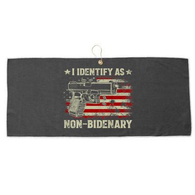 Gun American Flag Funny I Identify As NonBidenary Large Microfiber Waffle Golf Towel