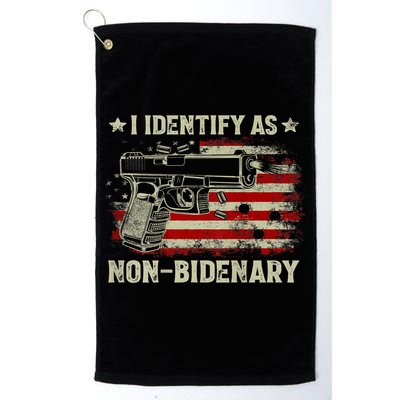 Gun American Flag Funny I Identify As NonBidenary Golf Towel