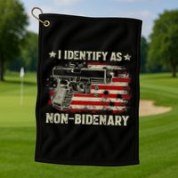 Gun American Flag Funny I Identify As NonBidenary Golf Towel