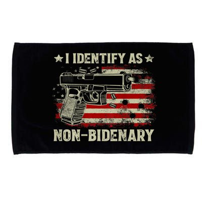 Gun American Flag Funny I Identify As NonBidenary Microfiber Hand Towel