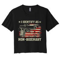Gun American Flag Funny I Identify As NonBidenary Crop Top