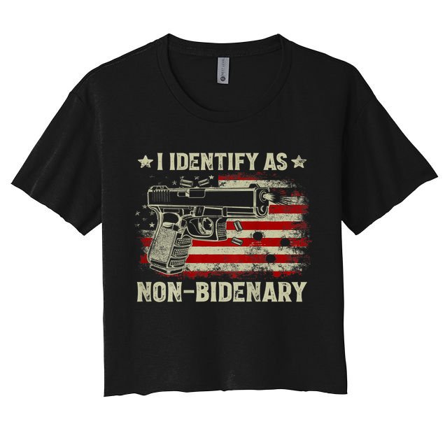 Gun American Flag Funny I Identify As NonBidenary Crop Top