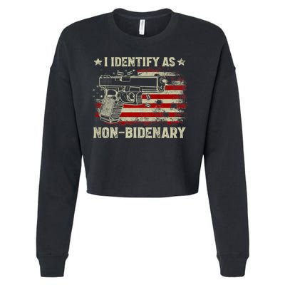 Gun American Flag Funny I Identify As NonBidenary Cropped Pullover Crew