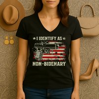 Gun American Flag Funny I Identify As NonBidenary Women's V-Neck T-Shirt