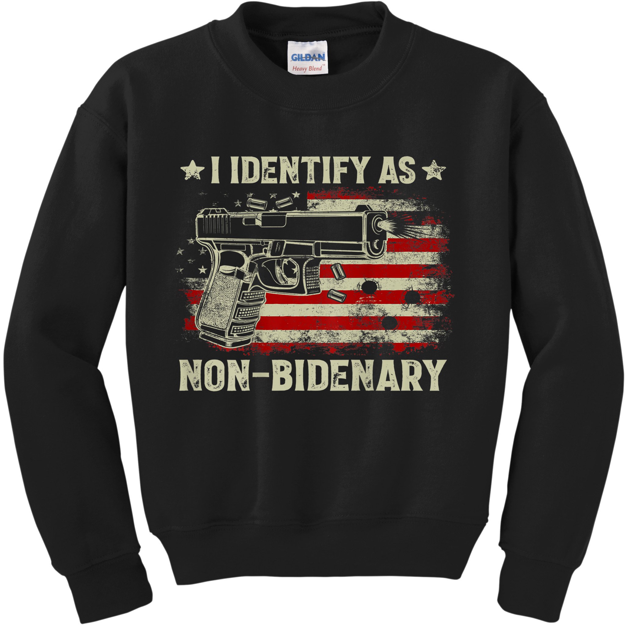 Gun American Flag Funny I Identify As NonBidenary Kids Sweatshirt
