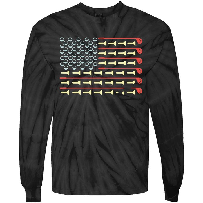 Golfer American Flag Gift For Golfers Tie-Dye Long Sleeve Shirt