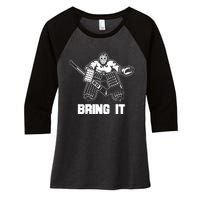 Goalie Apparel Funny Ice Hockey Player Gift Women's Tri-Blend 3/4-Sleeve Raglan Shirt