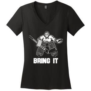 Goalie Apparel Funny Ice Hockey Player Gift Women's V-Neck T-Shirt