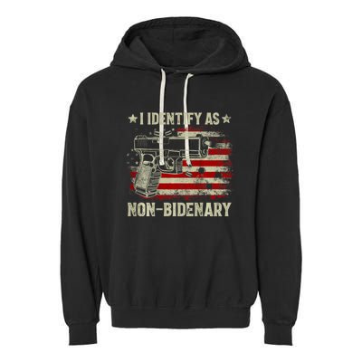 Gun American Flag I Identify As Nonbidenary Garment-Dyed Fleece Hoodie