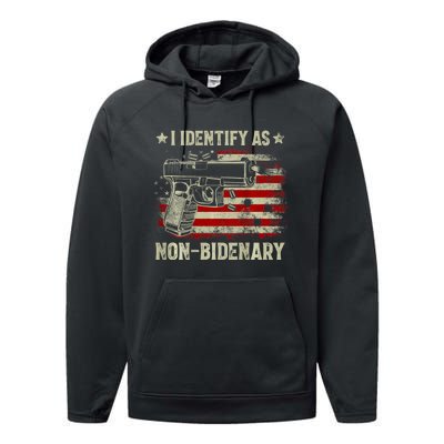 Gun American Flag I Identify As Nonbidenary Performance Fleece Hoodie