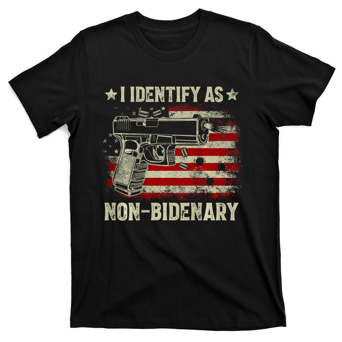 Gun American Flag I Identify As Nonbidenary T-Shirt