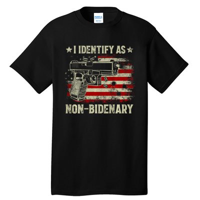 Gun American Flag I Identify As Nonbidenary Tall T-Shirt