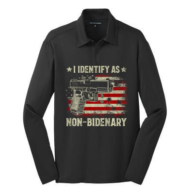 Gun American Flag I Identify As Nonbidenary Silk Touch Performance Long Sleeve Polo