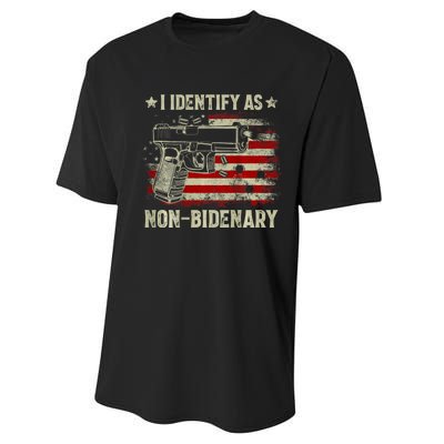 Gun American Flag I Identify As Nonbidenary Performance Sprint T-Shirt