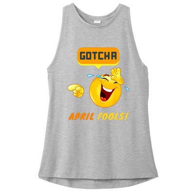 Gotcha April Fools Day Funny Prank Silly Dad Jokes Ladies PosiCharge Tri-Blend Wicking Tank