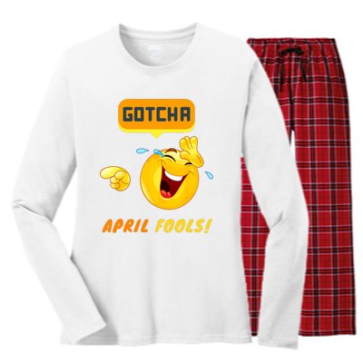 Gotcha April Fools Day Funny Prank Silly Dad Jokes Women's Long Sleeve Flannel Pajama Set 