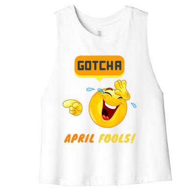 Gotcha April Fools Day Funny Prank Silly Dad Jokes Women's Racerback Cropped Tank