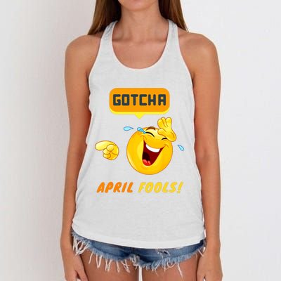 Gotcha April Fools Day Funny Prank Silly Dad Jokes Women's Knotted Racerback Tank