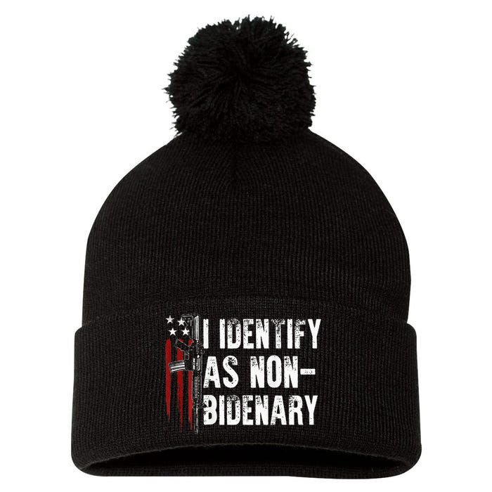 Gun American Flag I Identify As NonBidenary  Pom Pom 12in Knit Beanie