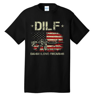 Gun American Flag Dilf Damn I Love Firearms Tall T-Shirt