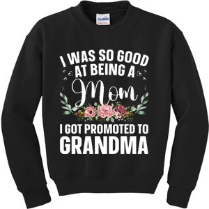 Grandma Art For Mom Women Grandmother Promoted To Grandma Kids Sweatshirt