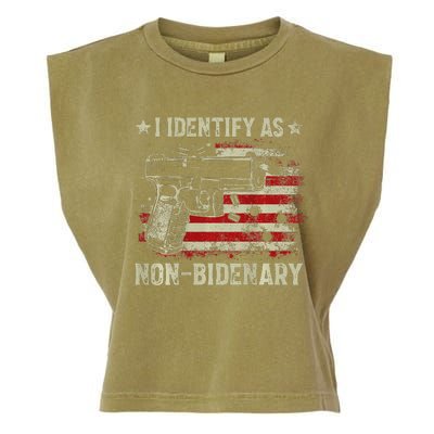 Gun American Flag Funny I Identify As Non Bidenary Garment-Dyed Women's Muscle Tee