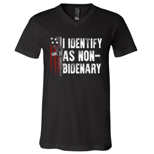 Gun American Flag I Identify As Nobidenary V-Neck T-Shirt