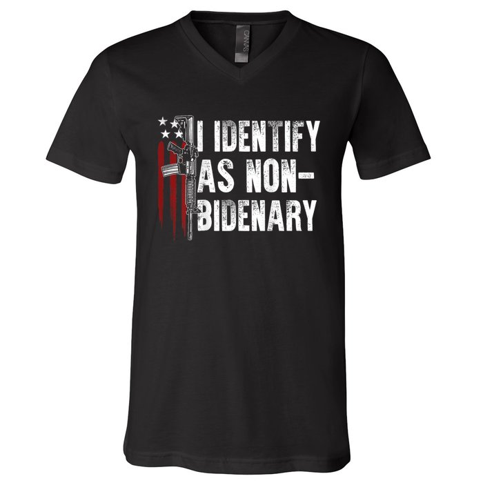 Gun American Flag I Identify As Nobidenary V-Neck T-Shirt