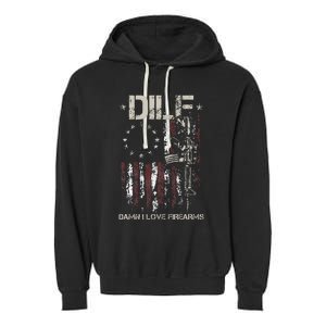 Gun American Flag DILF Damn I Love Firearms Garment-Dyed Fleece Hoodie