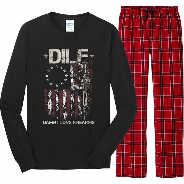 Gun American Flag DILF Damn I Love Firearms Long Sleeve Pajama Set