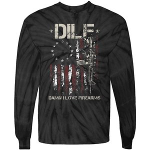 Gun American Flag DILF Damn I Love Firearms Tie-Dye Long Sleeve Shirt