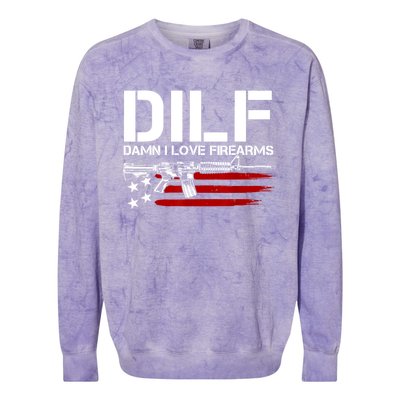 Gun American Flag DILF Damn I Love Firearms Colorblast Crewneck Sweatshirt