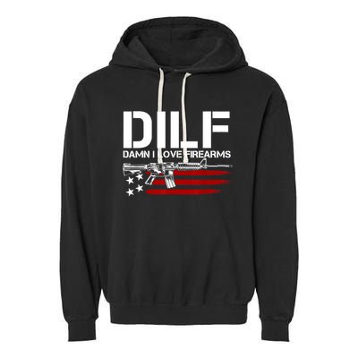 Gun American Flag DILF Damn I Love Firearms Garment-Dyed Fleece Hoodie