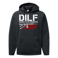 Gun American Flag DILF Damn I Love Firearms Performance Fleece Hoodie