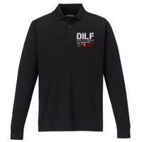 Gun American Flag DILF Damn I Love Firearms Performance Long Sleeve Polo